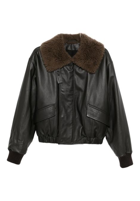 giacca leather blouson shearling collar donna marrone scuro LEMAIRE | OW1043 LL0095BR507